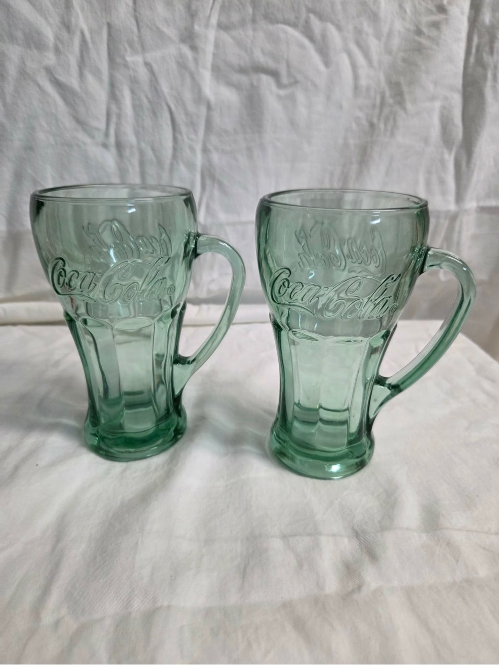 vintage Libbey Coca-Cola green tinted glass mugs